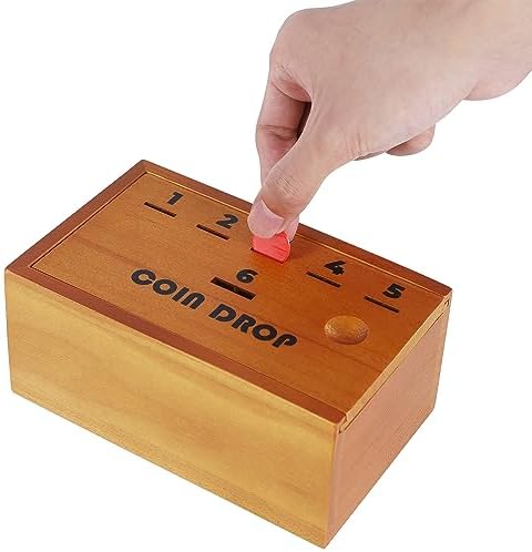 Juegoal Coin Drop Set, Pennies Dice Games, Wooden Tabletop Board Game Sets for 2-6 Player, Wood Penny Game Box Includes 48 Chips & 1 Dice - Image 6
