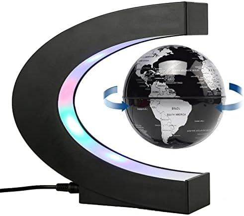 Magnetic Levitation Floating Rotating World Globe with LED Light - C Shape Anti Gravity Levitating Globe for Desk Office Decor, STEM Educational Map, Unique Tech Gift for Men Kids Boss, 3.5 Inches by BEBEVOGUE