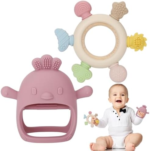 Socub 2 Pack Baby Teething Toys for Babies 0-6 Months, Dark Pink by Socub