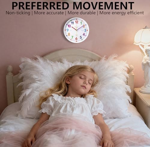 Colorful Teaching Wall Clock, 8 Inch Learning Classroom Clock, Battery Operated Silent Analog Clocks for Bedroom Classroom Decor, Homeschool Supplies Telling Time Teaching Clocks for Kids - Image 4