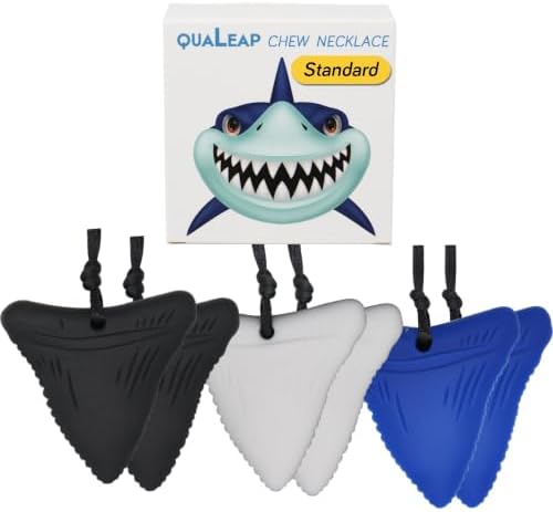 Shark Tooth Sensory Chew Necklace (6 Pack) - Chewing Necklace Teether Necklace Chew Toys for Kids, Boys or Girls - Designed for Autism Aggressive Chewers (Standard - Moderate Chewers) by QUALEAP
