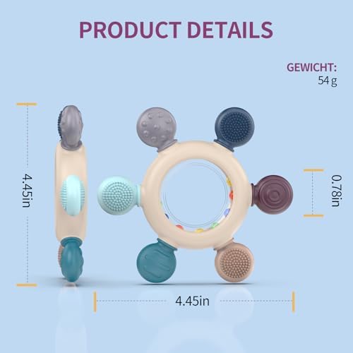 akolik Baby Teething Toys,Teething Relief Teethers Toy for Babies 0-3-6-9-12 Months Old Boys Girls BPA Free Baby Chew Toys Infant Toys Newborn Accessories(Ringer Grey) - Image 6