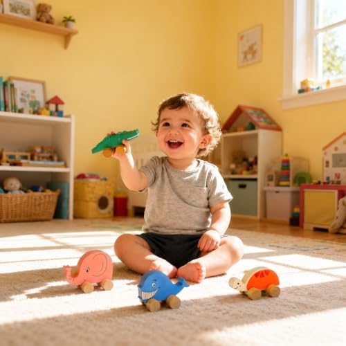 TOWO Wooden Animal Cars for Toddlers, Push and Go Vehicle Toys - Image 3