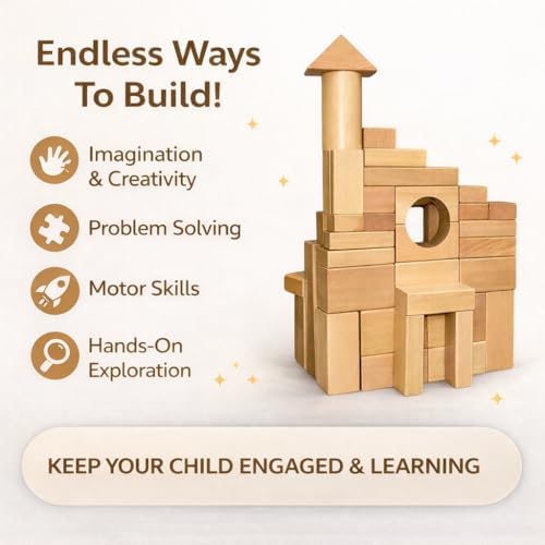 MOD Complete 100-Piece Wood Building Blocks Set — Includes Heavy Duty Shape-Sorter Lid & Storage Bucket Wooden Blocks, Educational Screen-Free Toy for Toddlers Ages 1+ 2+ 3+ - Image 5