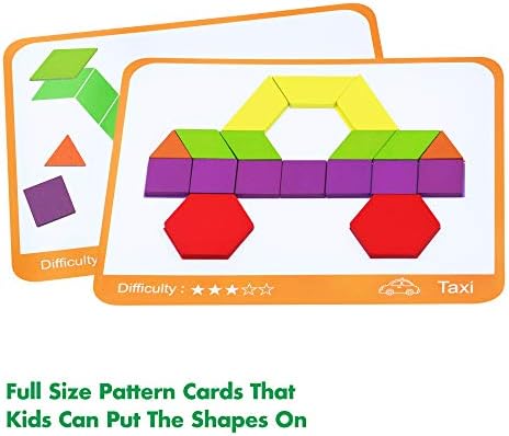 SpriteGru 300 PCS Wooden Pattern Blocks Set for Kids with 24 Double-Sided Design Cards(48 Patterns) and Storage Bag in Gift Box,Fun Montessori Learning Toys - Image 6