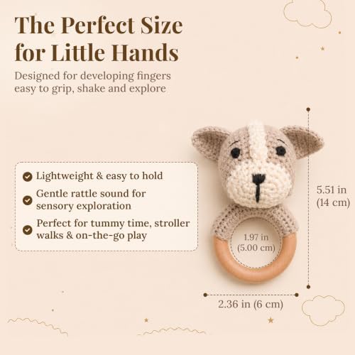 Néa Archí Crochet Baby Rattle, Organic Cotton & Beech Wood, Dog - Image 6