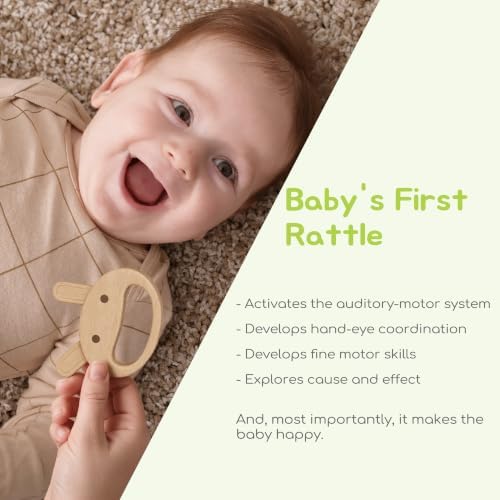 Rabbit Wooden Baby Rattle Teether, Natural Beechwood, Montessori Toy - Image 7