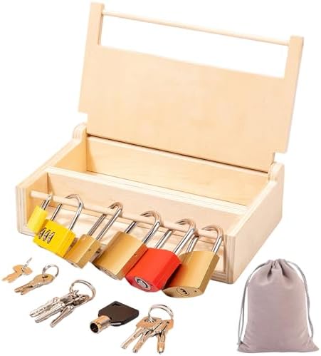 Montessori Lock and Key Toy Set, Toy Keys Homeschool Preschool Learning Activities, Wooden Montessori Materials Learning & Education Toys for 3+ Year Old Kids (6 Pack Locks) by MIKNEKE