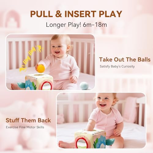 Youuys Baby Tissue Box Toy for Babies 6-12 Months - Montessori Sensory Busy Cube Toys with 3 Textured Balls & 12 Silky Scarves - Ideal Gift for Toddler Girls Ages 6 12 18 Months (Mermaid Theme) - Image 3