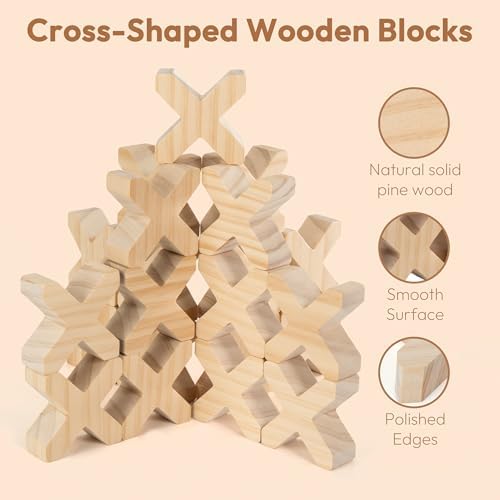 Woodtoe 80 PCS Rainbow Building Blocks Set, Wooden Blocks for Kids Ages 3-6 - Image 4