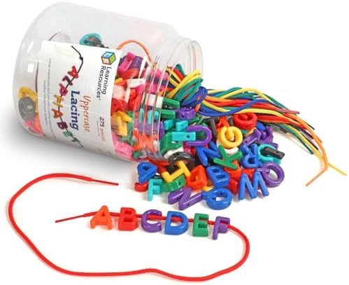 Learning Resources Uppercase Lacing Alphabet - 275 Pieces, Ages 3+, Preschool Learning Must Haves, Teacher and Home School Supplies, Alphabet String Letter for Kids, Back to School Supplies by LearningResources