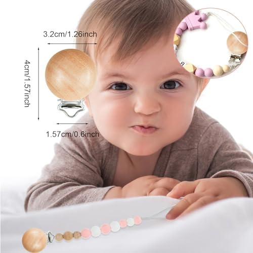 18 Pieces Wood Pacifier Clips Toy Suspender Clips Baby Teething Grasping Suspender Clips Charm DIY Pacifier Holder Clips Pacifier Accessories - Image 2