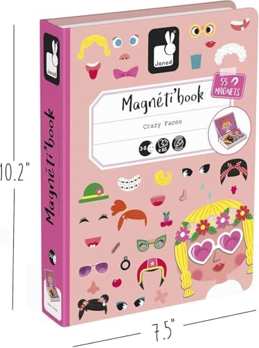 Janod MagnetiBook 66 pc Magnetic Girl Crazy Face Dress Up Game - Ages 3+ - Creative Play - Enhances Creativity and Learning - Includes 55 Magnetic Pieces and 10 Cards - Image 4