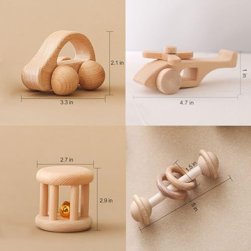 Wooden Baby Rattle Set - Montessori Grip Toy for Newborns, Natural Wood Gift Set of 3 - Image 5