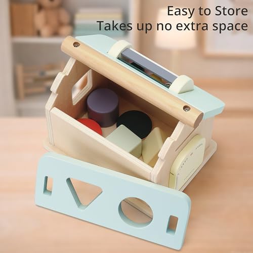 Pillowhale Montessori Activity Cube for Toddlers 12 Months+, Wooden 5-in-1 Learning Toy with Object Permanence Box, Shape Sorting & Stacking, Fine Motor Skills Toy for Baby Boys Girls - Image 4
