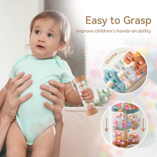 Youuys Wooden Baby Rattle Set (3pcs) - Crochet Rattle Rain Stick Teething Toys, Wooden Montessori Toy for Newborn Infant Baby Rattles Set Toys 3-6-12 Months (Bunny) - Image 4