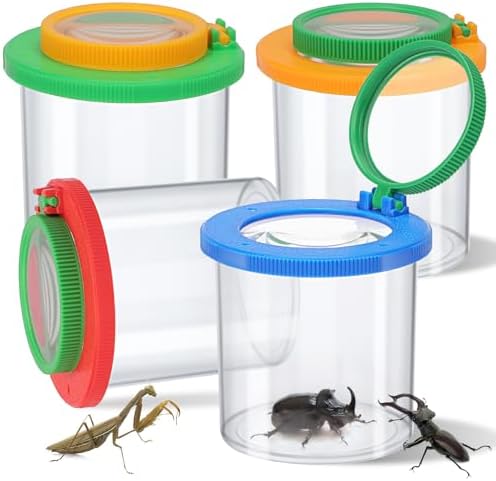 Coopay 4 Pieces Magnifying Insect Box - Bug Viewer, Critter Insect Cage, Container, Bug Catcher Cage, Jar Collecting Kit for Children, Kids Science Nature Exploration Tools by Coopay