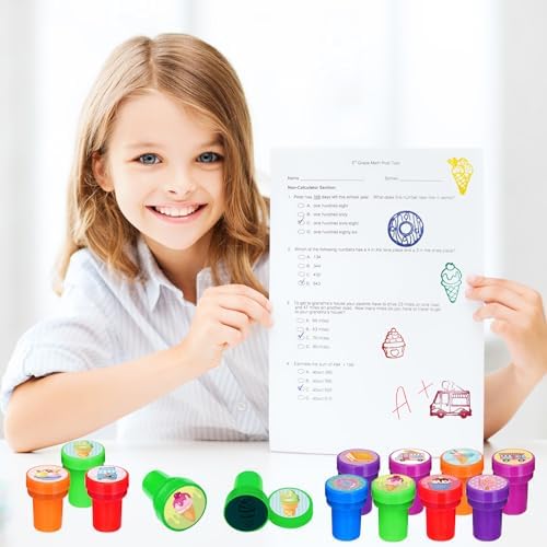 Cinrobiye 24 Pcs Ice Cream Stampers, Candy Donut Party Favors Sweet Themed Birthday Supplies Pre-Inked Classroom Prizes Treat Bag Fillers for Girls Boys Fiesta Pinata Gifts - Image 6