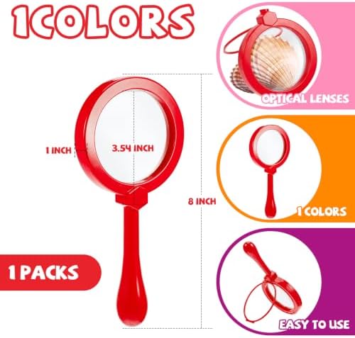 Lewtemi Kids Science Learning Toys Kids Magnifying Glass with Stand Grasp Jumbo Magnifiers 3X Magnification Exploration Preschool Learning Toys for Reading Book Map Insect (Red) - Image 2