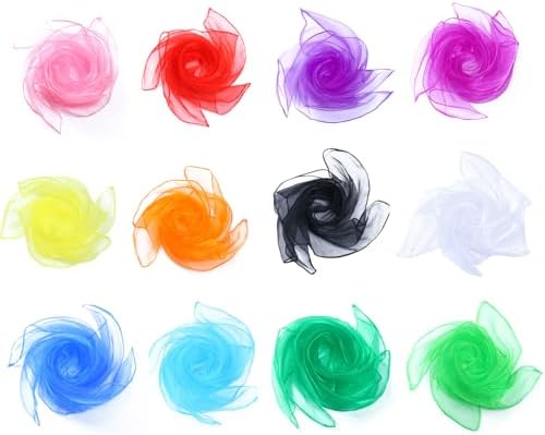 BoAn 12 PCS Dance Juggling Scarves, Silk Square Music Magic Movement Scarves, Children Movement Music Scarf, Colorful for Kids Play- 12 Colors, 24 by 24 Inches by BoAn-Makeyoumorebeautiful