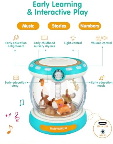 Baby Musical Drum Toy with Carousel and Microphone, 18-36 Months - Image 3