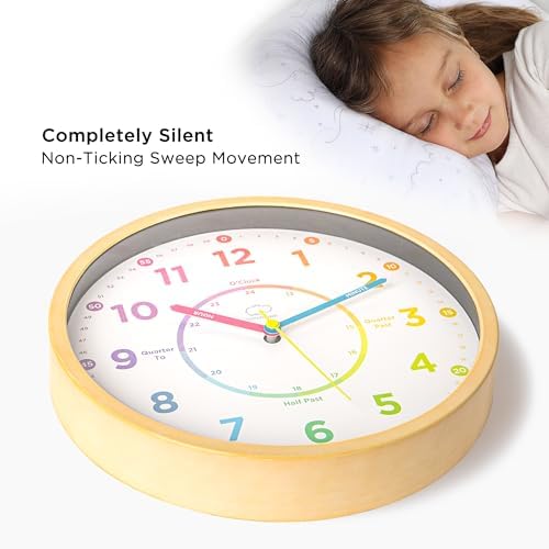 LittleHippo Learning Clock for Kids for Teaching to Tell Time - Kid's Analog, Silent, Non-Ticking Wall Clock for Bedrooms, Nursery, Playroom, School Classroom, Study to Learn to Tell Time - Image 5