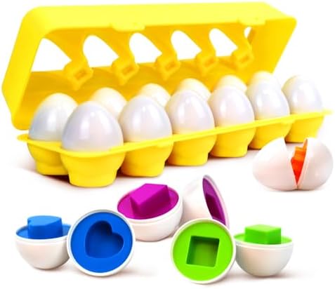 Tinabless Matching Eggs Toys 12 pcs Set Color & Shape Recognition Sorter Puzzle for Toddlers, Christmas Easter Travel Game Early Learning Educational Gift for Year Old Kids by Tinabless
