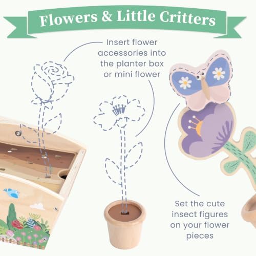 WOODENFUN Wooden Pretend Play Toys for Kids, 22Pcs Flower Garden Playset - Image 5