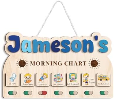 TinyKidz Wooden Morning Routine Chart, Visual Schedule for Toddlers, Wall Art, Rectangular, 13 x 8 inches, Minimalist, Education, Bedroom, Nursery by TinyKidz