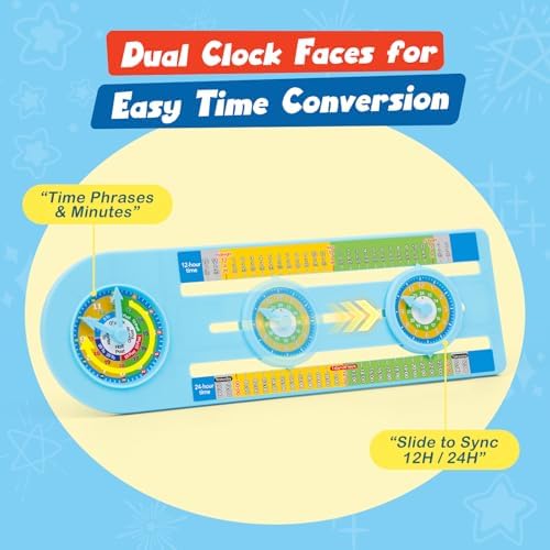 Broytain Teaching Clock with Dual Dials - 12/24 Hour Analog Clock for Kids Age 5–12, Math Manipulatives for Grade 1–2, Telling Time & Elapsed Time Learning Toy, Classroom & Homeschool Supplies - Image 2