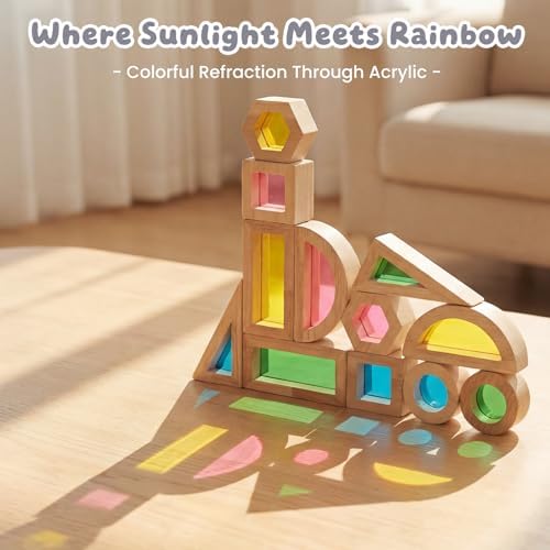 WOODENFUN Wooden Building Blocks Set for Kids, 12 Pcs Rainbow Stacker Game - Image 6
