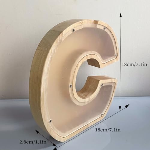 Wooden Letter Piggy Bank for Kids Boys Girls, A-Z Letters Wood Coin Bank Money Box, Piggy Bank for Toddler Family Christmas Birthday Gift(C) - Image 4