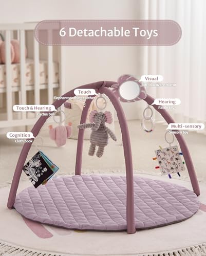 Blissful Diary Baby Play Gym Mat, Tummy Time Activity Mat with 6 Detachable Toys for Stage-Based Sensory & Motor Skill Development, Easy to Install & Clean, Baby Essentials Gift, Lavender Pink - Image 5