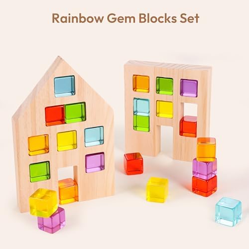 Woodtoe 24 PCS Rainbow Blocks Set, Wooden Building Blocks for Kids Ages 3-6 - Image 2