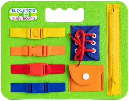 Buckle Toy, Busy Board, Green, Montessori Learning Toy for Toddlers by BuckleToys