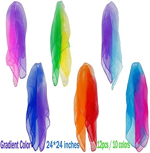 Lolakee Dance Scarves for Kids: Juggling Scarves, 12 Pcs, 24" x 24", Toddler, Unisex, Multicolored, Rainbow Theme - Image 2