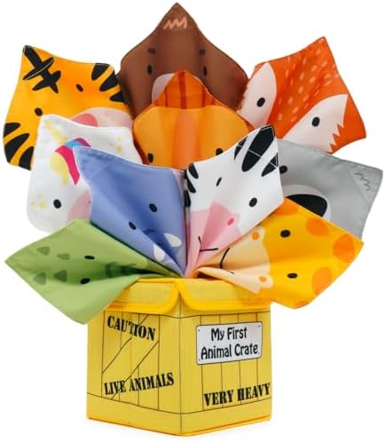 Urban Kiddy™ My First Animal Crate | Sensory Baby Tissue Toy Box, Montessori Toys for Infants & Toddlers, Imaginary Play, Colorful Crinkle Textured Pull Scarves, Educational Preschool Learning by Urban+Kiddy