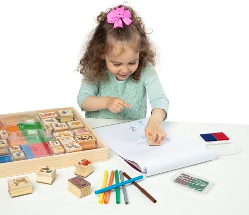 Melissa & Doug Deluxe Wooden Stamp Set: Animals - 30 Stamps, 6 Markers, 2 Stamp Pads Kids Art Projects, Wooden Stamps with Washable Ink, for Kids Ages 4+ - Image 3