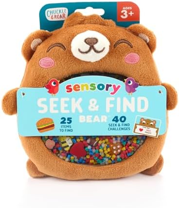 Chuckle & Roar Sensory Seek & Find Scavenger Hunt Bear – Plush Travel Toy with Hidden Objects, 40 No-Reading Challenge Cards, Sensory Activity for Focus & Calm, Toddler Gift Ages 3+ by ChuckleRoar