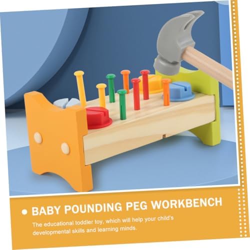 Wooden Pounding Peg Workbench Toy with Hammer for Toddlers - Image 3