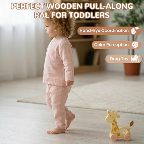 Baby Toys Car,Wooden Pull Along Toddler Toy, Developmental Toy for 1 Year Old Girl Boy Birthday Gift (Small Giraffe) - Image 5