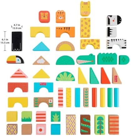 Fisher-Price Wood Toddler Toy Jungle Blocks, 50-Piece Wooden Animal Building Set for Preschool Pretend Play Kids Ages 2+ Years - Image 5