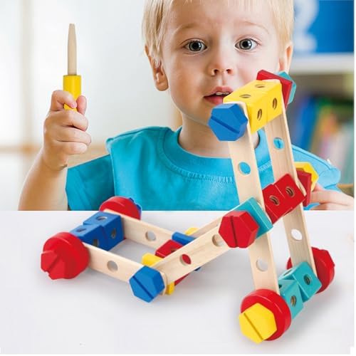 LOVELAND Wooden Take-Apart STEM Toy, 43-Piece Nut & Bolt Construction Set with Wooden Screwdriver & Wrench, Build Airplanes Helicopters Race Cars, Montessori Engineering Gift Ages 3-5 - Image 2