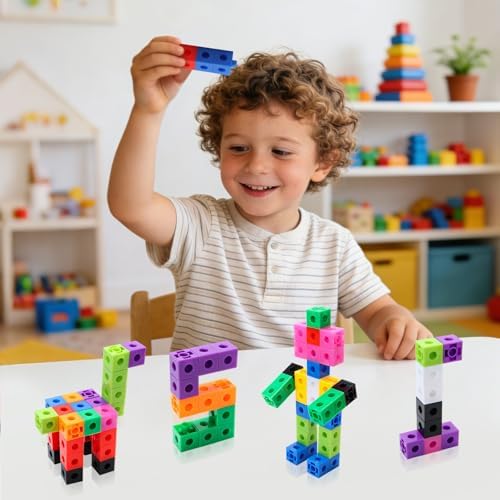 200 Pcs Math Linking Cubes - 10 Colors Connecting Counting Snap Blocks, Math Manipulatives for Early Math & Construction, Educational Toy for Preschool, Kindergarten, Homeschool - Image 5