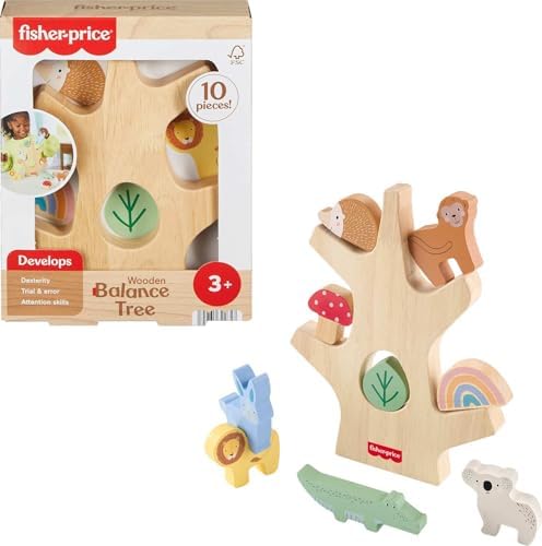 Fisher-Price Wood Stacking Toy Balance Tree, 10 Wooden Pieces for Developmental Play Preschool Kids Ages 3+ Years by Fisher-Price