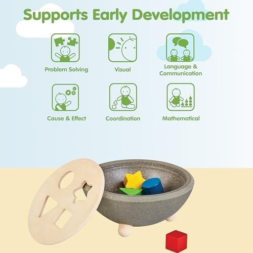 PlanToys® Wooden Sorting Bowl, Montessori Kids Shape Sorter Toy Set Play - Image 4