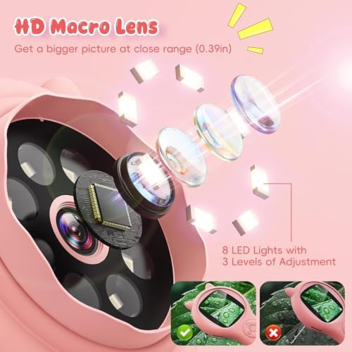 Kids Microscope for Girls, 500X Portable Digital Microscope with 2" IPS Screen, Cute STEM Learning Toy, Birthday Gift for Girls Age 5-12 (Pink) - Image 2