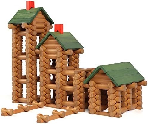Wondertoys 328 Pcs Wooden Logs Set Ages 3+, Classic Building Log Toys for Kids, Creative Construction Engineering Educational Gifts by Wondertoys