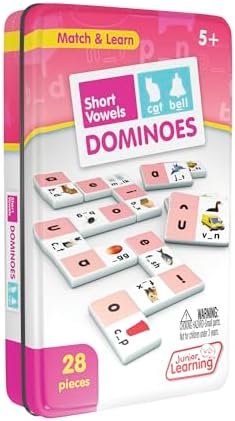 Junior Learning Short Vowel Dominoes - 28 Piece Educational Phonics Games by JuniorLearning