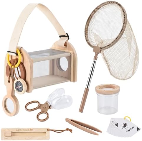 Wooden Bug Catching Kit for Kids - 10 PCS Outdoor Exploration Set with Bug Habitat, Magnifying Glass, Bug Container &Other Adventure Kit —STEM Educational Toy for Boys & Girls Ages 4-8 by Unknown